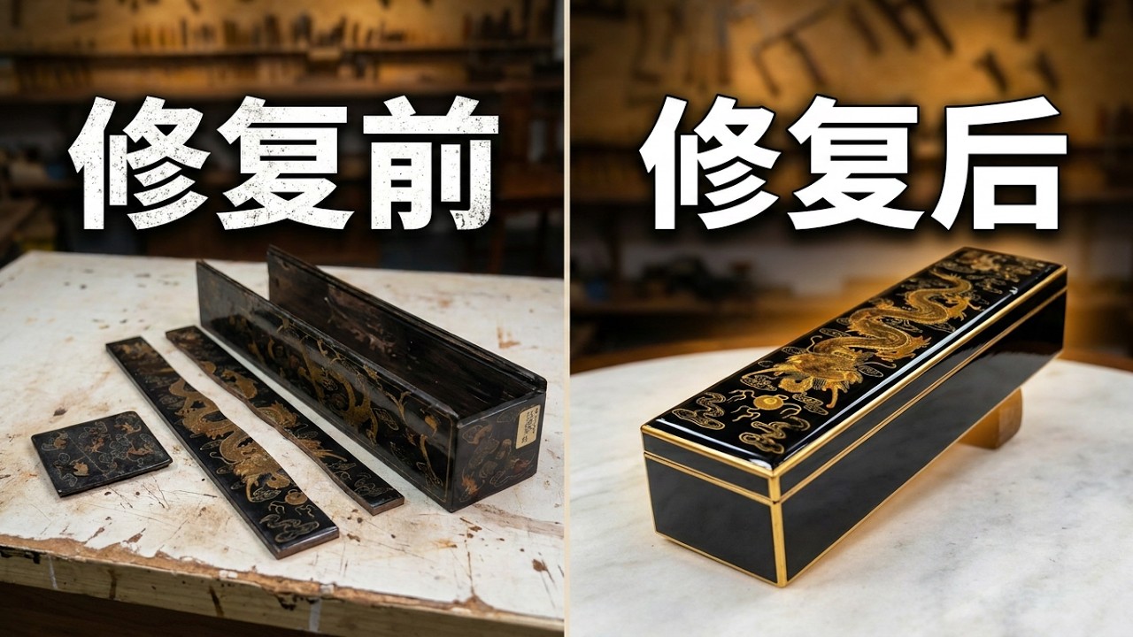 修复破成两半的大漆龙盒，向手艺精湛前辈学习。揣摩前辈的思想，工艺，也是一种修行。#解压 #老物件 #旧物改造 #工艺品 #红木修复