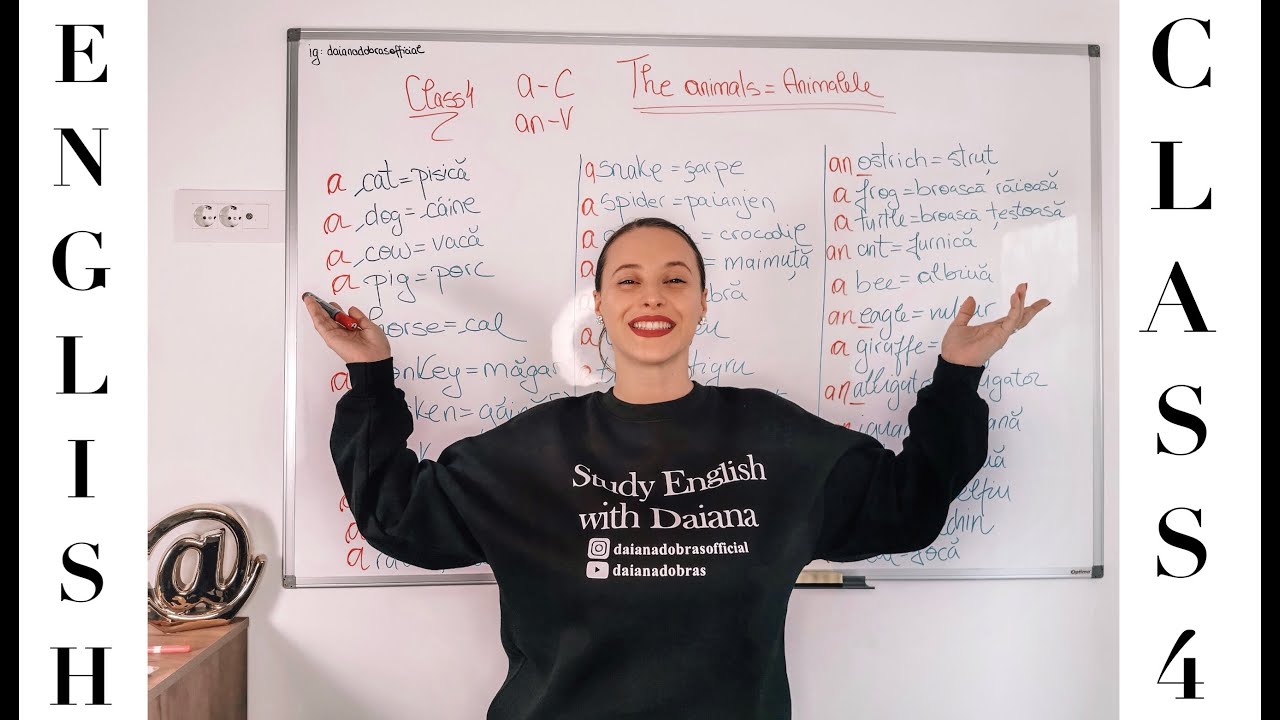 STUDY ENGLISH WITH DAIANA - CLASS 4 - Part 1 : THE ARTICLES A/AN Part 2 : THE ANIMALS