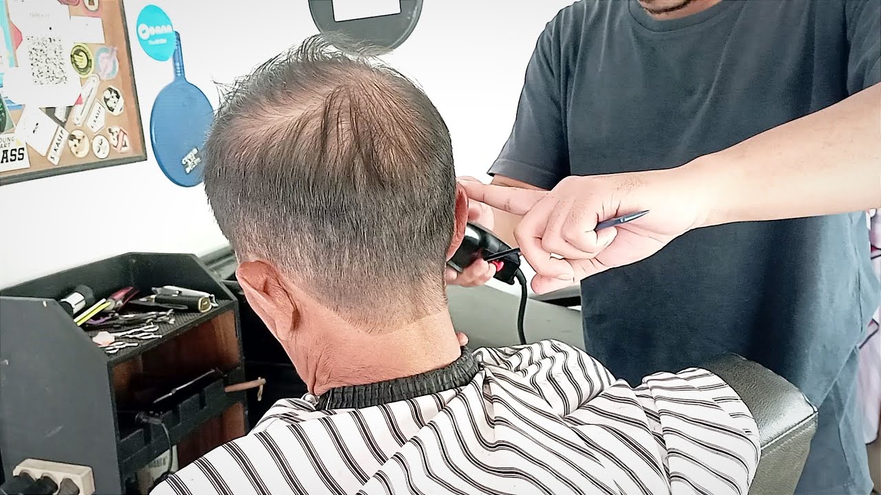 Tutorial Cukur Mudah Potongan Rapi Bapak-bapak rambut tipis Lepek || Detail Penjelasan Metode Kursus