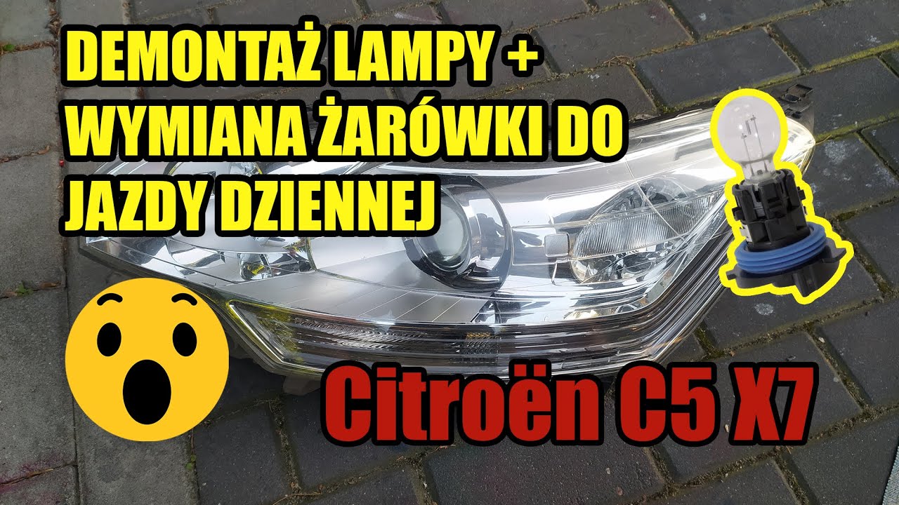 Demontaż lampy przód Citroen C5 MK III (x7) / Wymiana żarówki do jazdy dziennej
