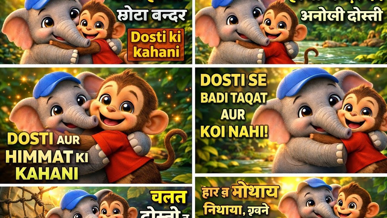 Chhota Hathi 🐘 aur Chhota Bandar 🐒 | Dosti Se Badi Taaqat Koi Nahi | Hindi Moral Story2️⃣