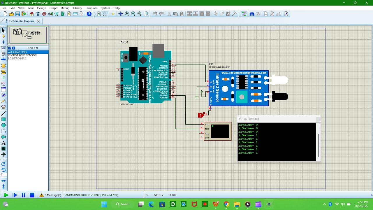 Имитация ИК-датчика препятствий на Arduino Proteus | ИК-датчик | Arduino Uno | Имитация