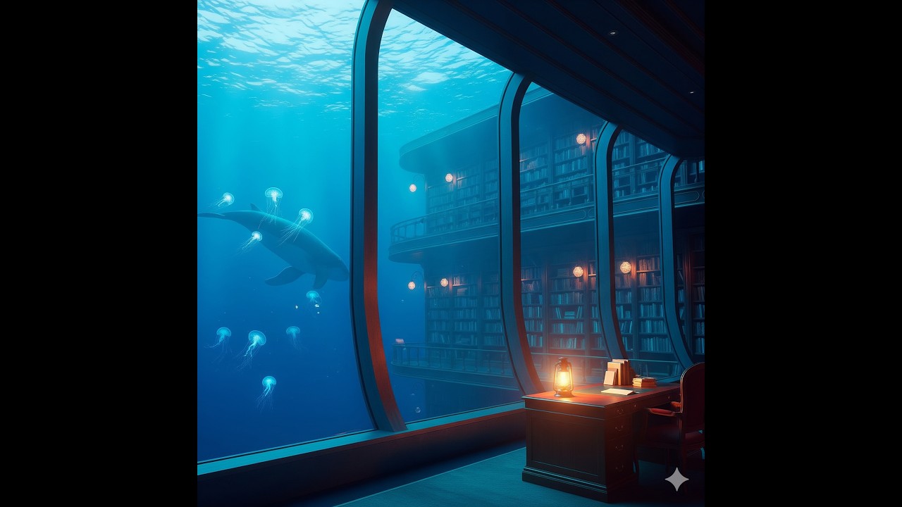 The Underwater Library 🧜&zwj;♂️ Deep Sea Ambience & Muffled Rain | 1 Hour Blue Abyss for Deep Sleep
