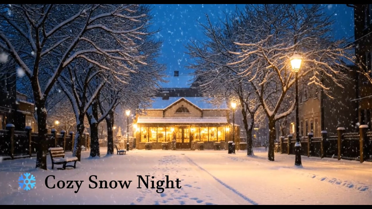Cozy Snowy Street Night ❄️☕ | Relaxing Winter Ambience with Soft Falling Snow
