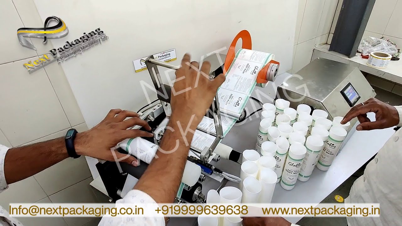 SEMI AUTO TUBE LABELING MACHINE | FACE WASH, SUN SCREEN, OINTMENT TUBE STICKER LABELING APPLICATOR