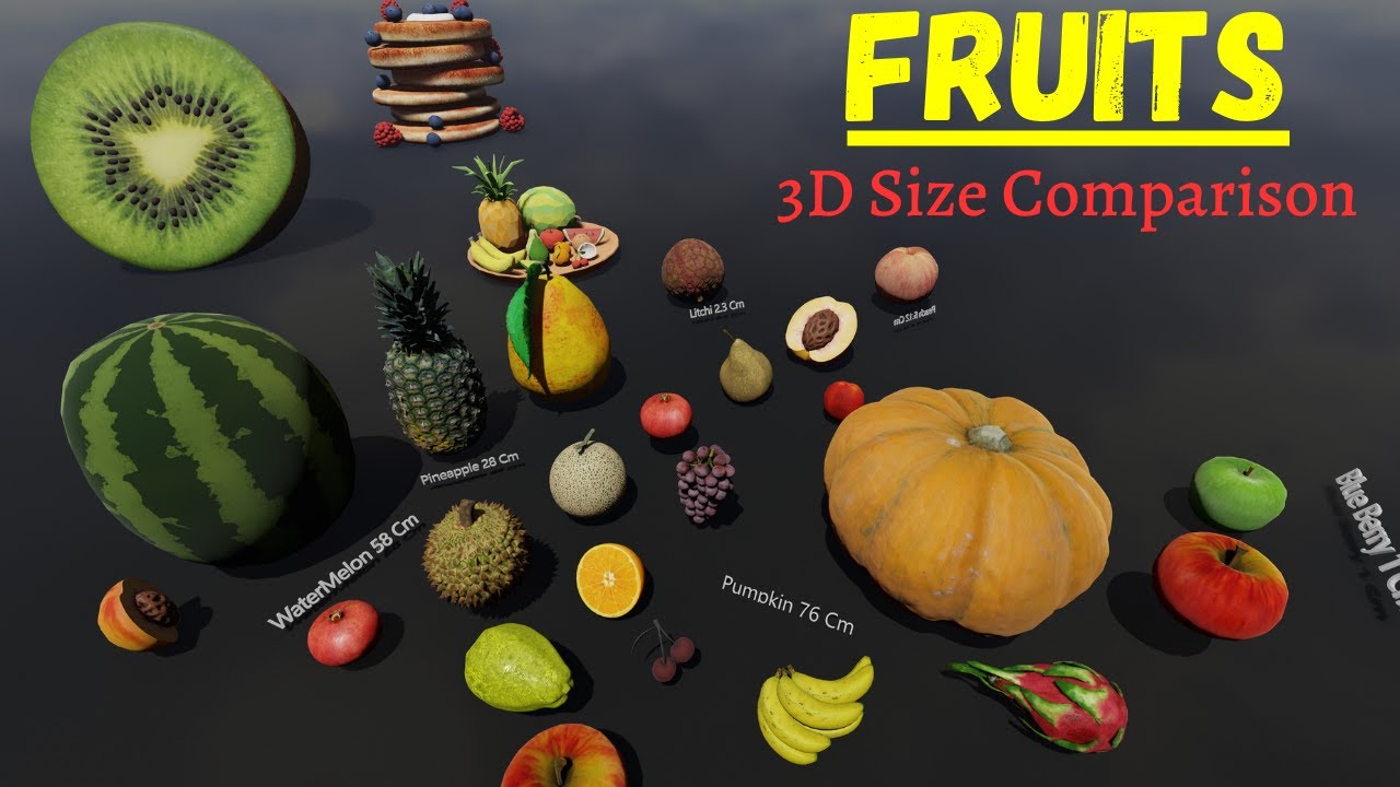 FRUITS SIZE Comparison 🍇 🍌 3D
