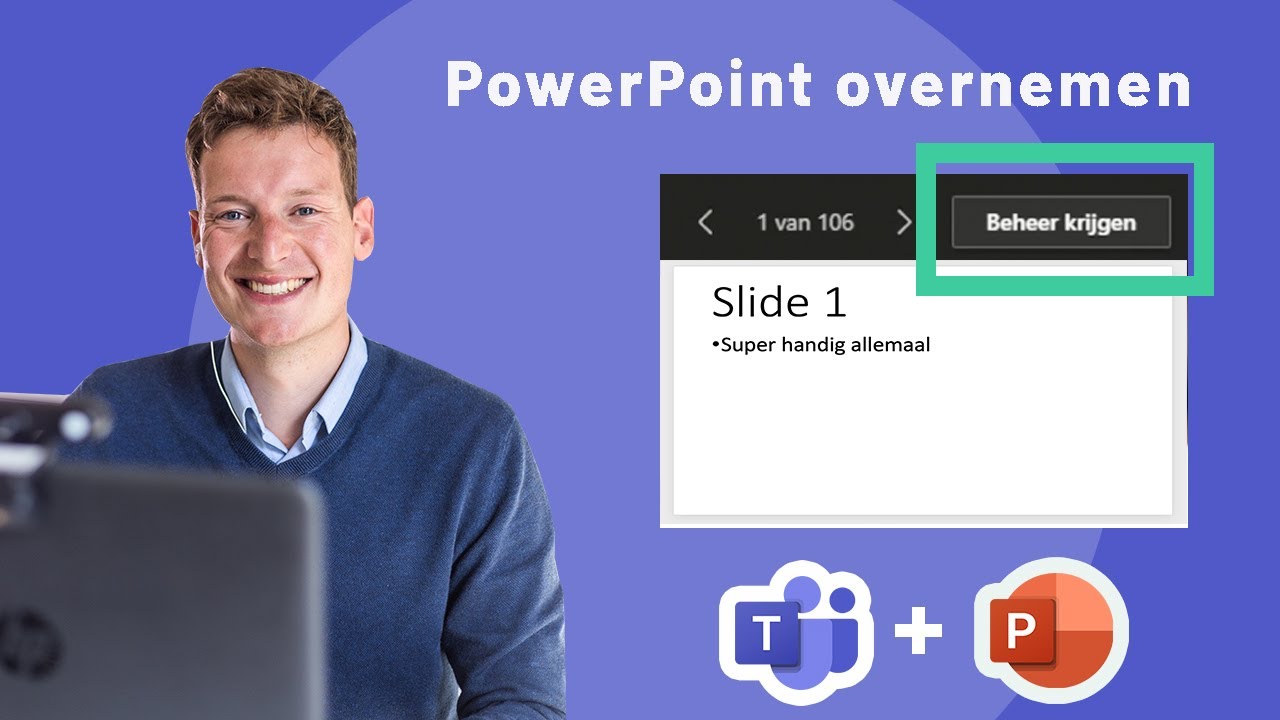 Neem de controle over van iemands PowerPoint in Teams, zodat je naar de volgende dia kan