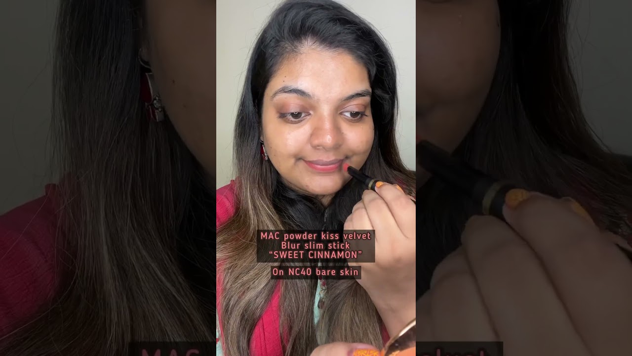 MAC powder kiss velvet blur slim stick- SWEET CINNAMON, swatch in NC40 bareskin 