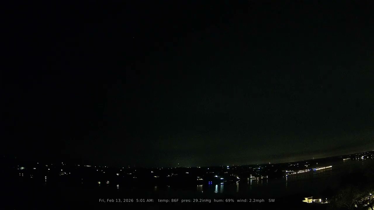 02/13/2026: Nightlapse: Lake Travis, Texas (Austin, TX): 4K, 60fps Daily Timelapse Video