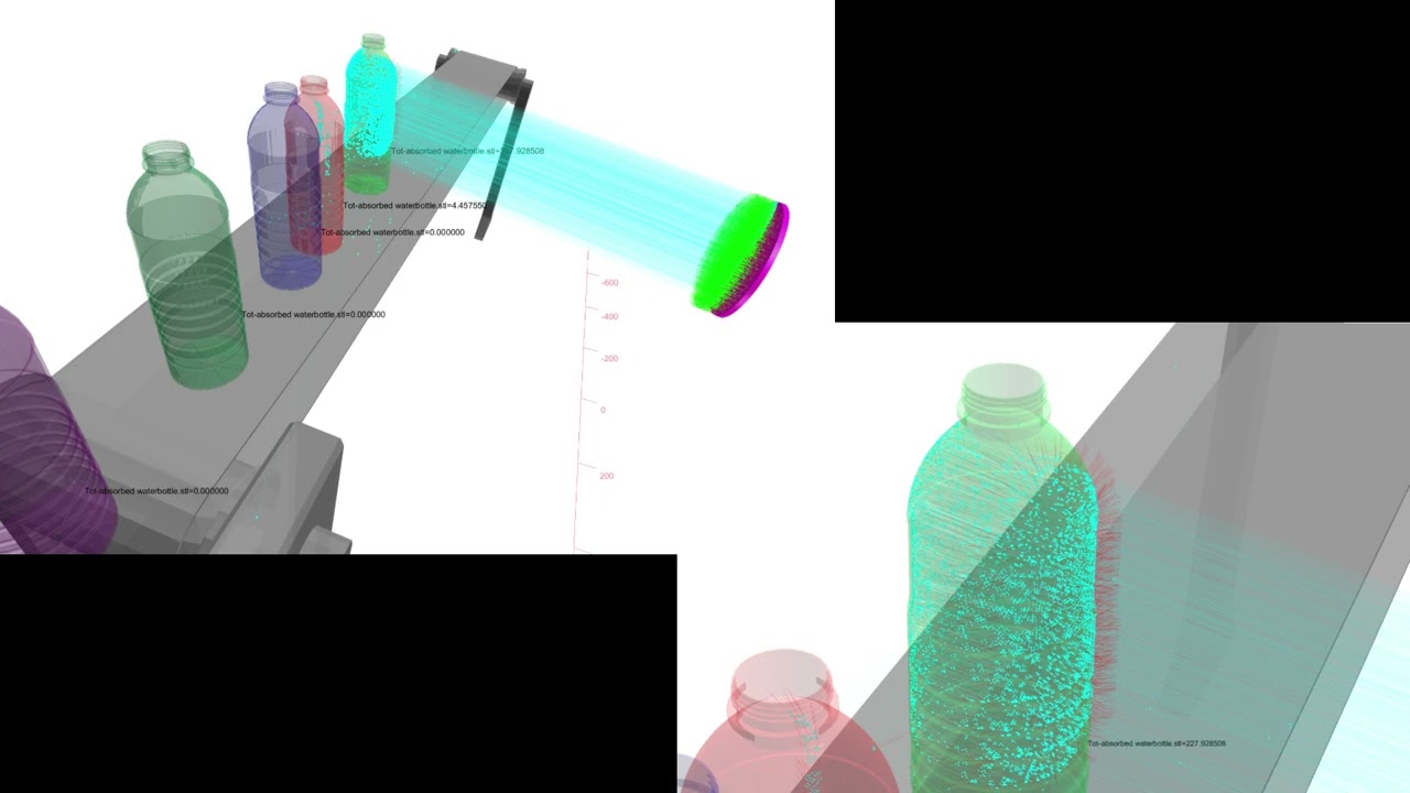 Ray tracing conveyer belt of bottles in OTOM software