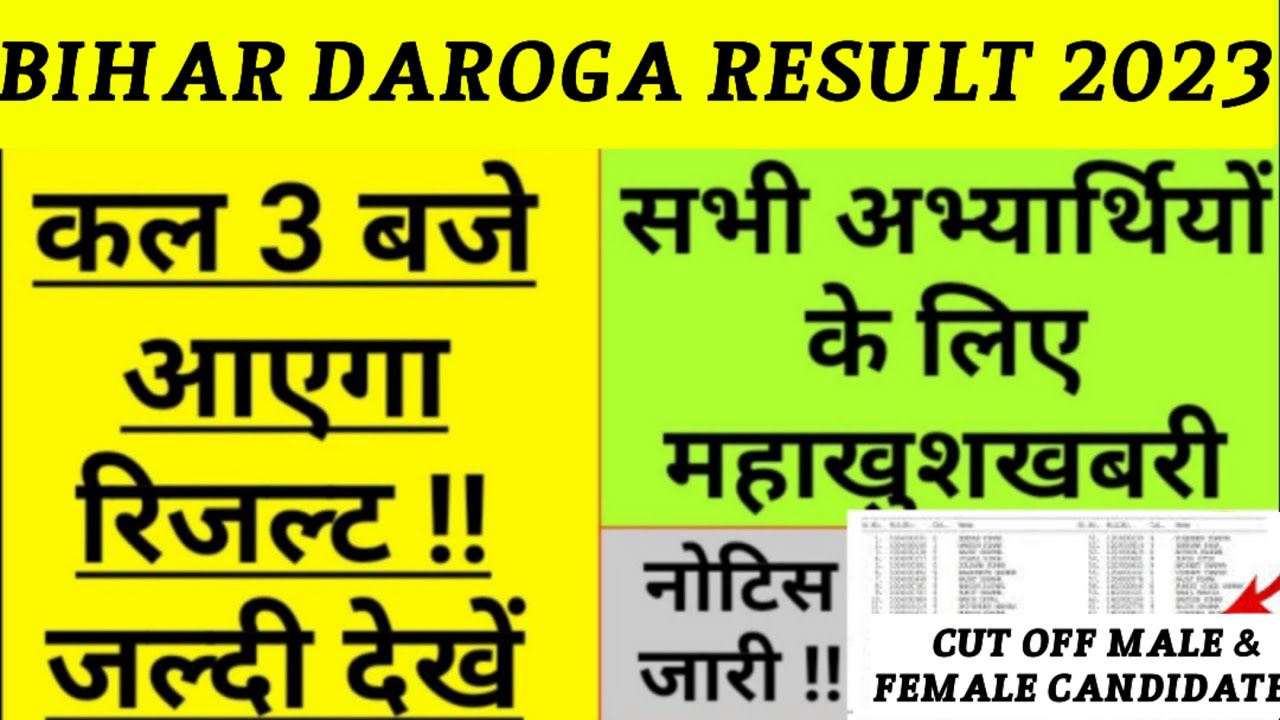 BIHAR POLICE SUB INSPECTOR EXAM RESULT 2023 | BIHAR SI CUT OFF | BIHAR DAROGA RESULT & CUT OFF