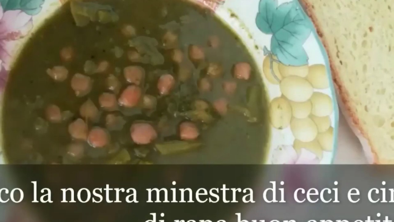 MINESTRA DI CECI E CIME DI RAPA CON  PANE TOSTATO