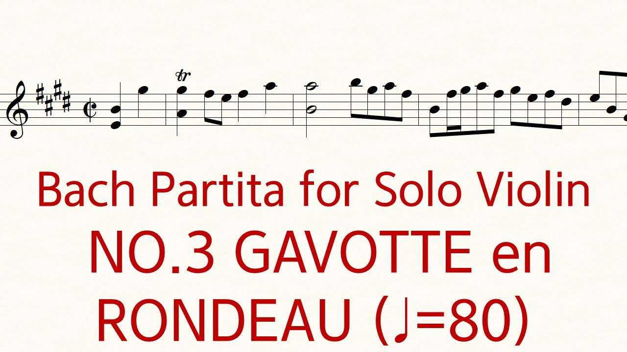 Bach Violin Partita No.3 Gavotte en Rondeau ♩=80 Slow Practice Play Along Piano