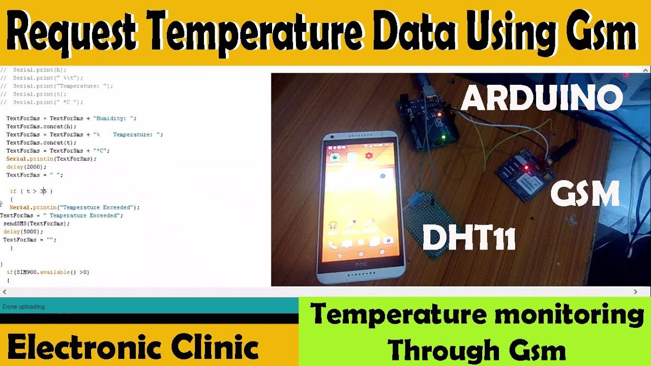 GSM sim900A/sim900D based temperature monitoring from anywhere using Arduino board,DHT11,android cel