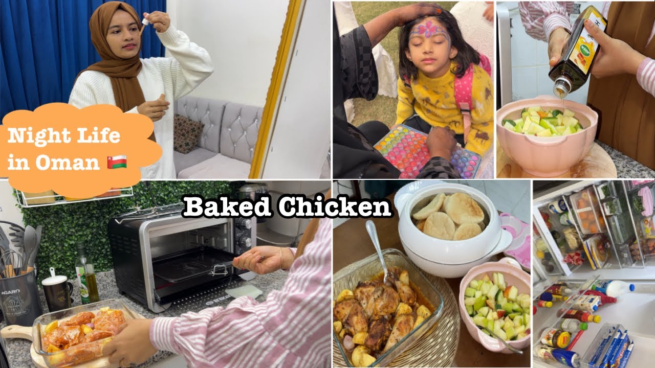 My Kitchen Organizing and Night Life in Oman 🇴🇲രാത്രികൾ ഇങ്ങനെയാണ് with 2 Kids | Baked Chicken