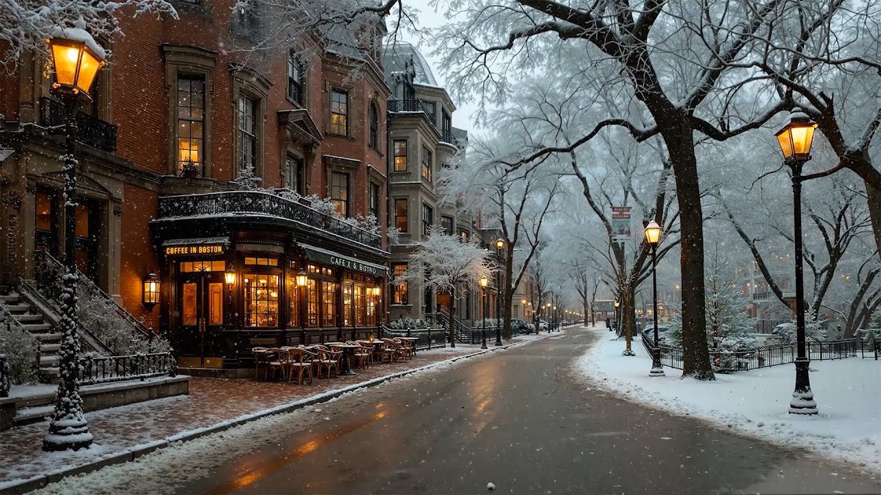 Exquisite Winter Jazz☕Cozy Vintage Café Street with Snowfall | Relaxing Slow Jazz for Nostalgic Calm