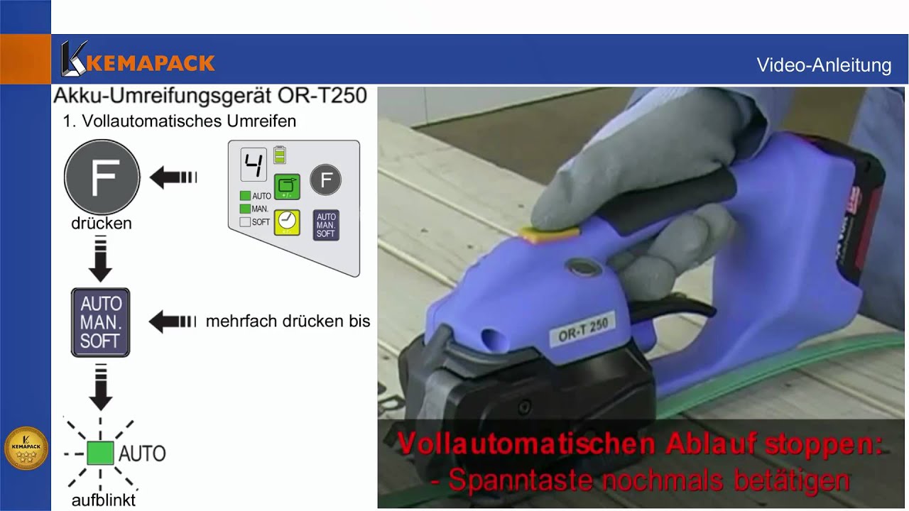 Akku-Umreifungsger&auml;t ORGAPACK OR-T250 von Kemapack (Bedienung / Tutorial)