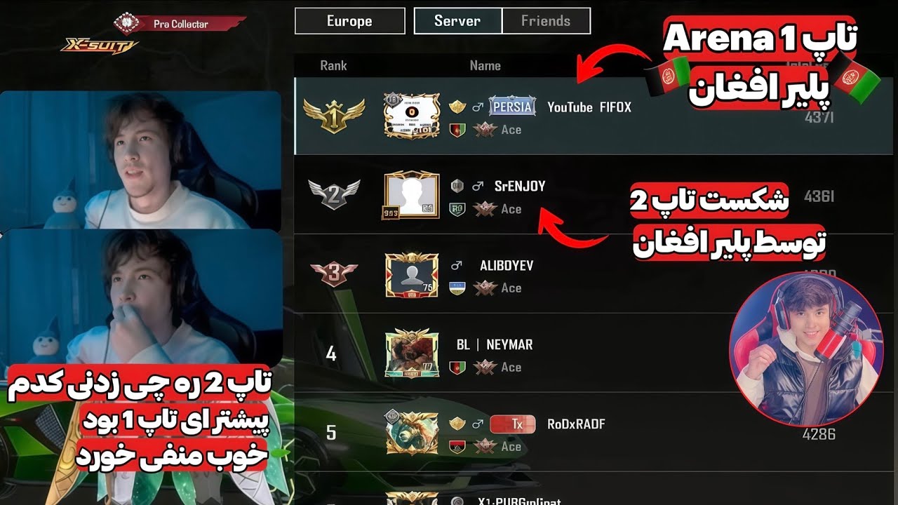 پلیر افغان بعد شکست تاپ 1 Arena جایگاه اول تاپ اروپا ره میگیره