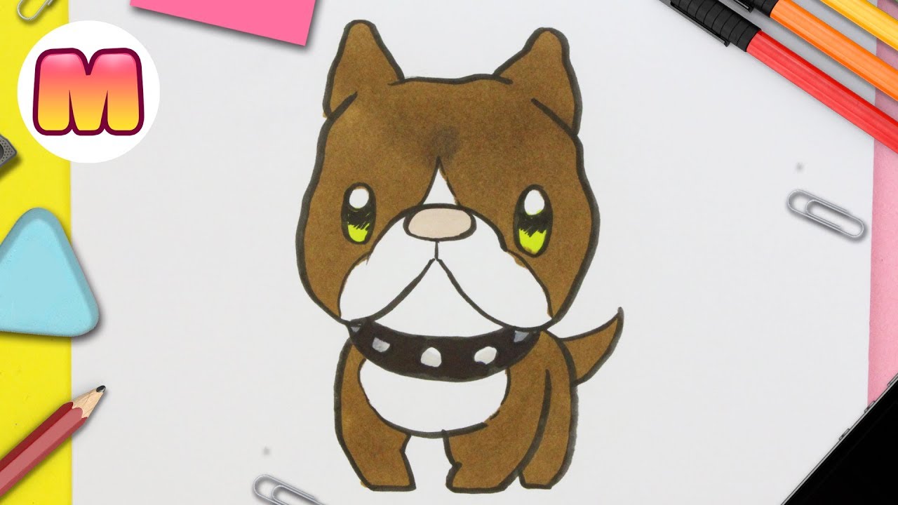 COMO DIBUJAR UN PERRO PITBULL KAWAII PASO A PASO | Dibujo fácil de Perrito