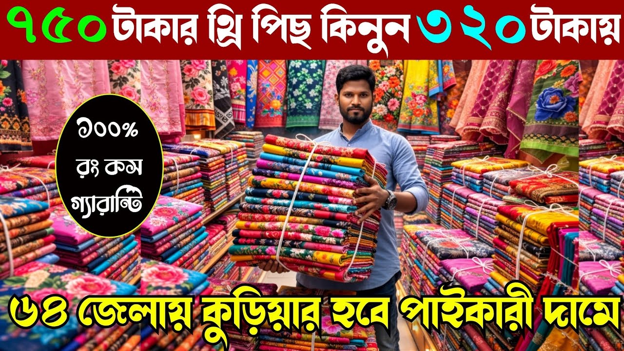 ঈদের সেরা অফারে থ্রি পিছ কিনুন পাইকারী বাজার থেকে | wholesale three piece market in madhobdi Bazar 