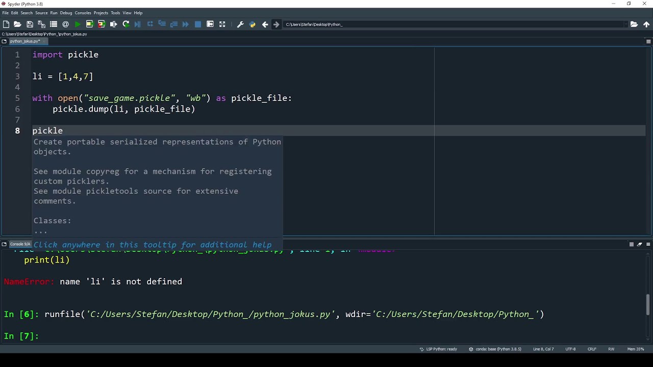 28. Python pickle: Objekte / Werte speichern und laden