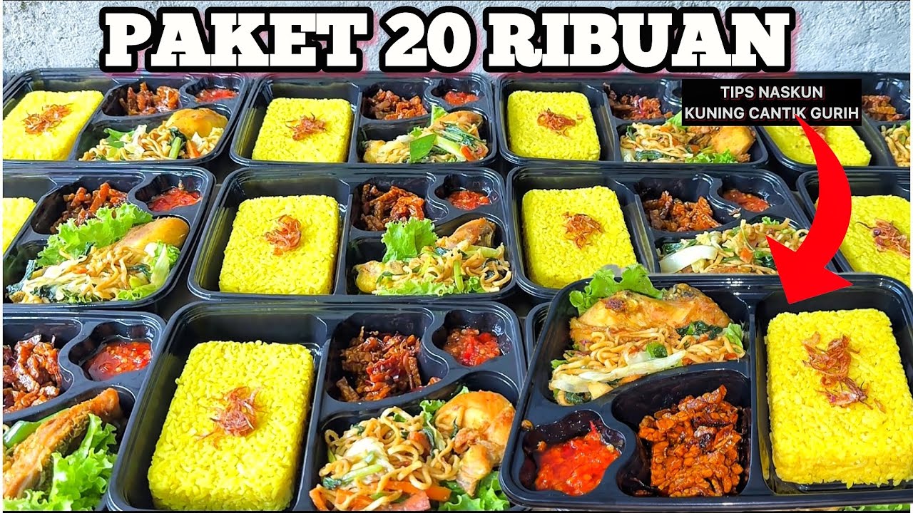 PAKET 20 RIBUAN UDAH PAKE AYAM NASKUN BENTO//CARA NASI KUNING CANTIK WARNANYA#nasikuning#bento