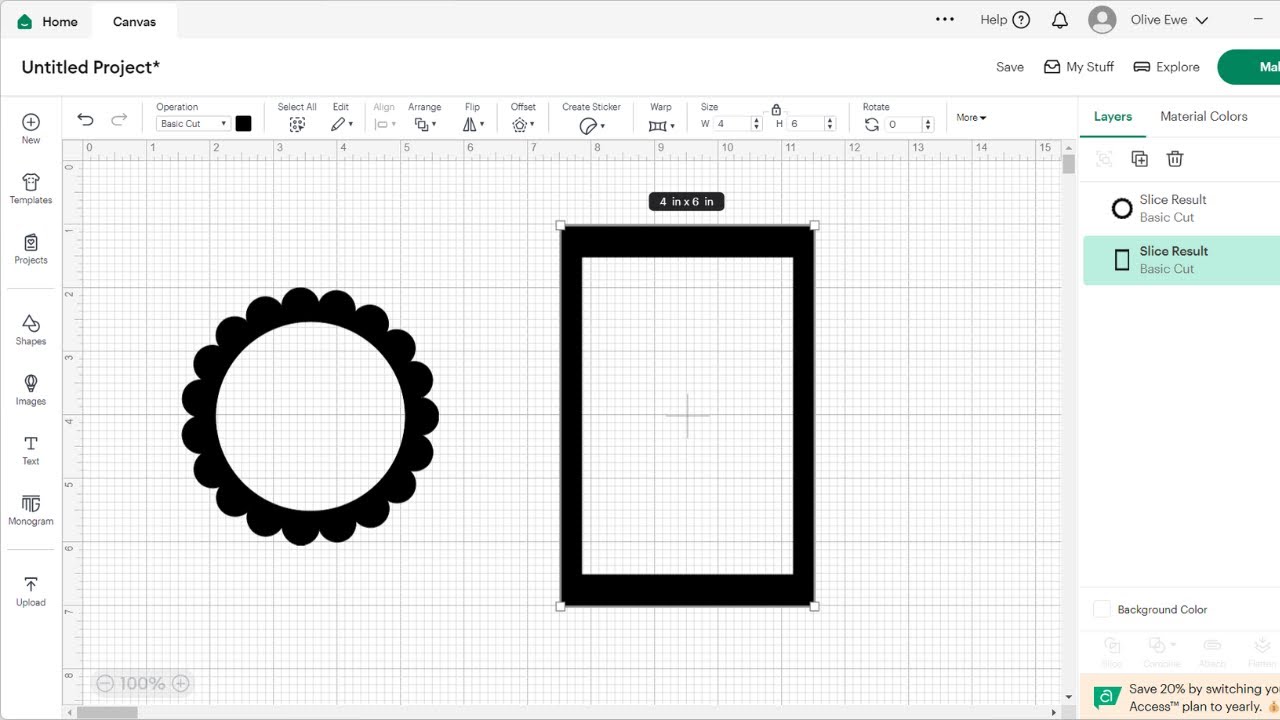 How to make frames in Cricut Design Space - Using shapes, align and slice