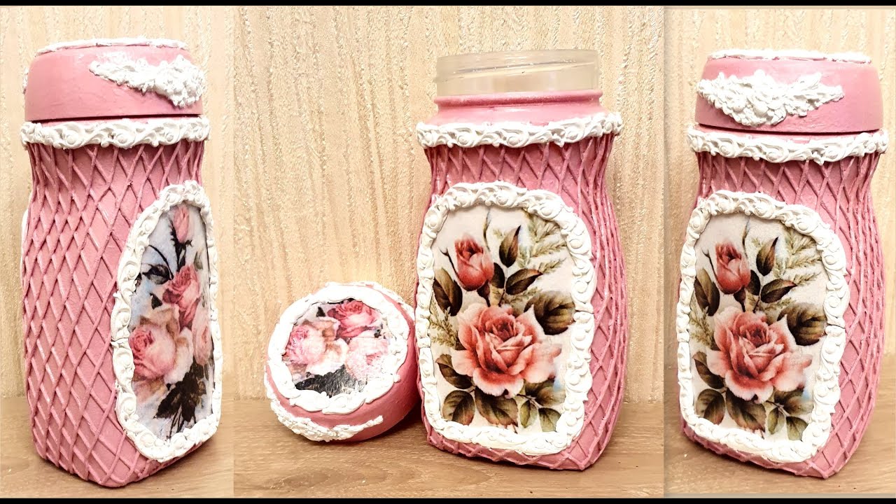 DIY/Decor recycled coffee jar /Decoupage on glass /Paper art