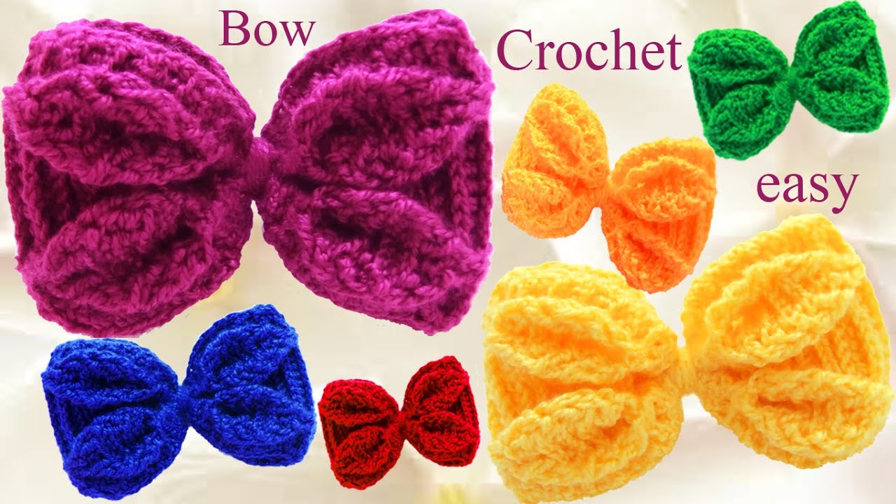 Lazos y moños con hojas en relieve tejidos a Ganchillo Crochet