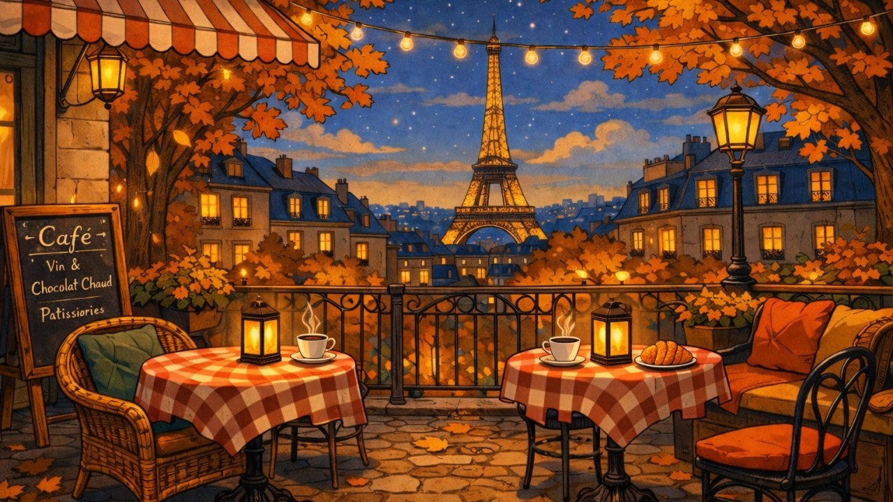 Vintage Jazz Lofi in Autumn Paris 🍂 1950s Café Ambience | Cozy Fall Night Study Music