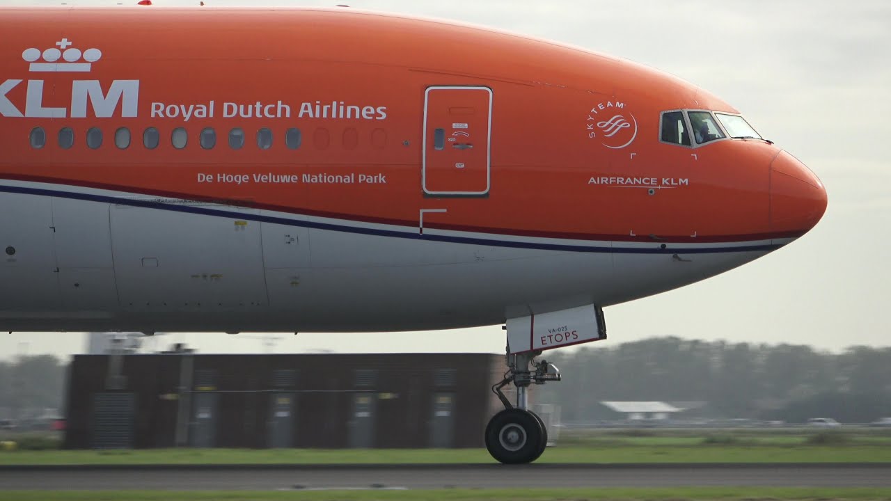 KLM ORANGE PRIDE Boeing 777-300ER Landing At Schiphol Airport