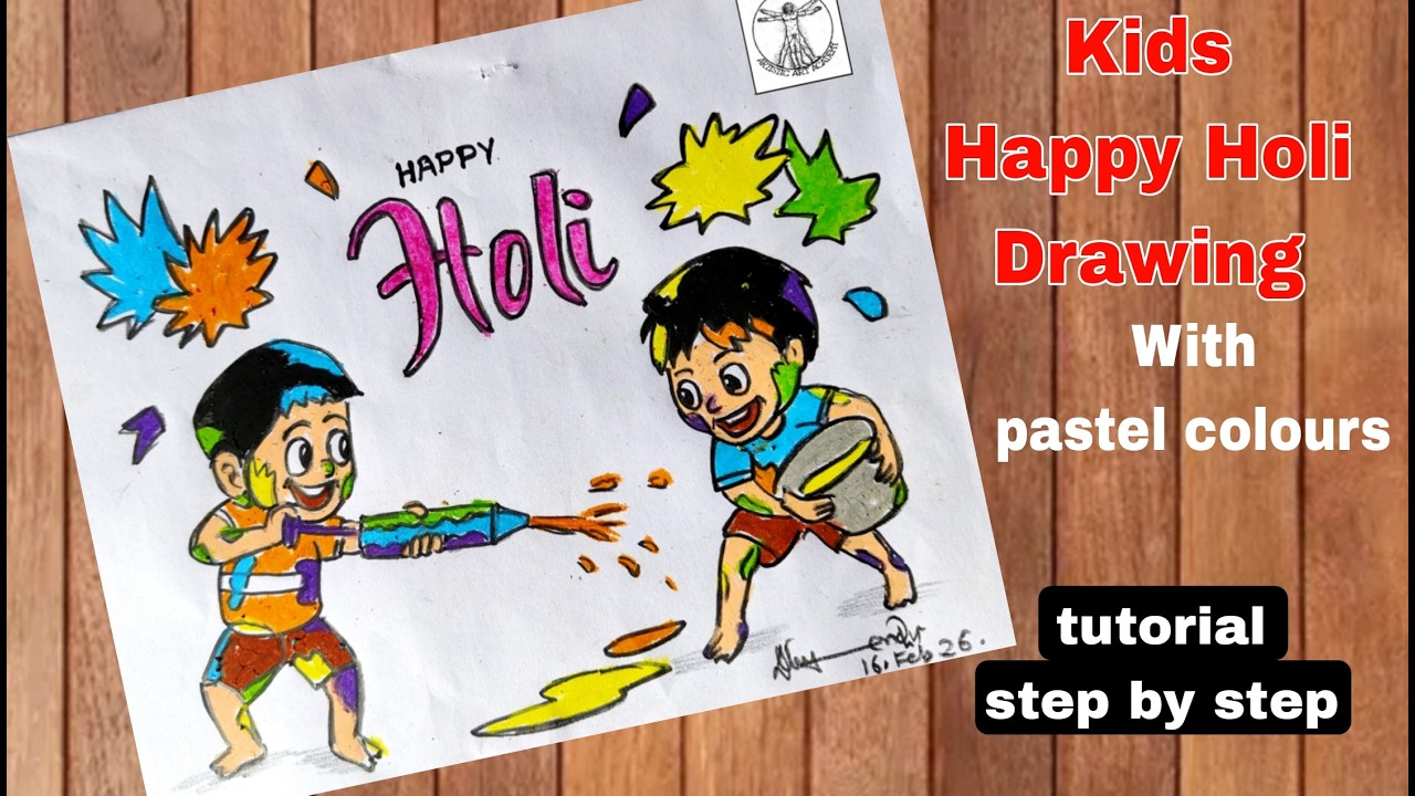Holi Drawing easy/ Happy Holi Drawing/Beautiful Holi Card Drawing/Holi Festival Drawing,tutorial.