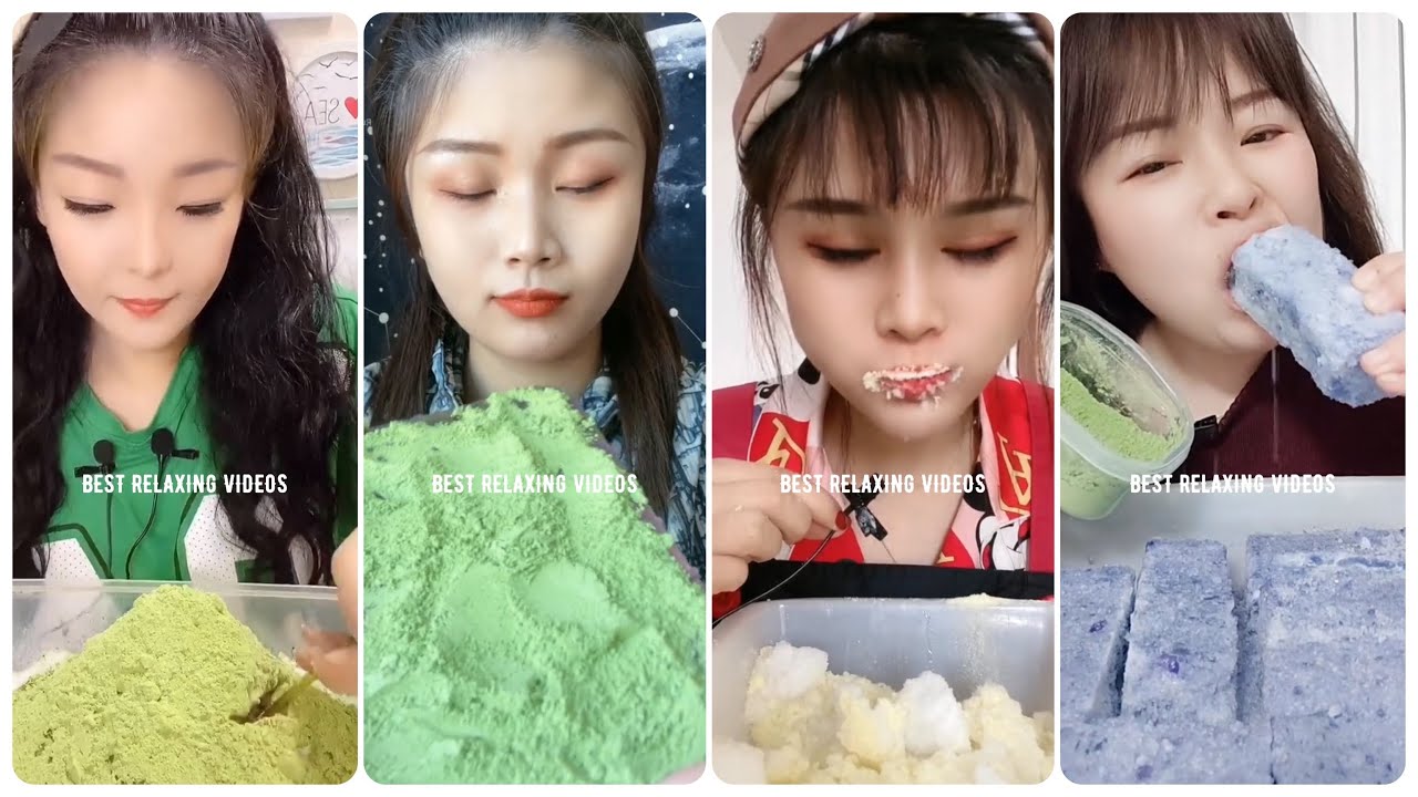 [ASMR] MATCHA TEA ICE EATING 💚🍵 & BUCKWHEAT TEA ICE EATING 💛☕️ & COLORED ICE BLOCK WITH MATCHA 🤤
