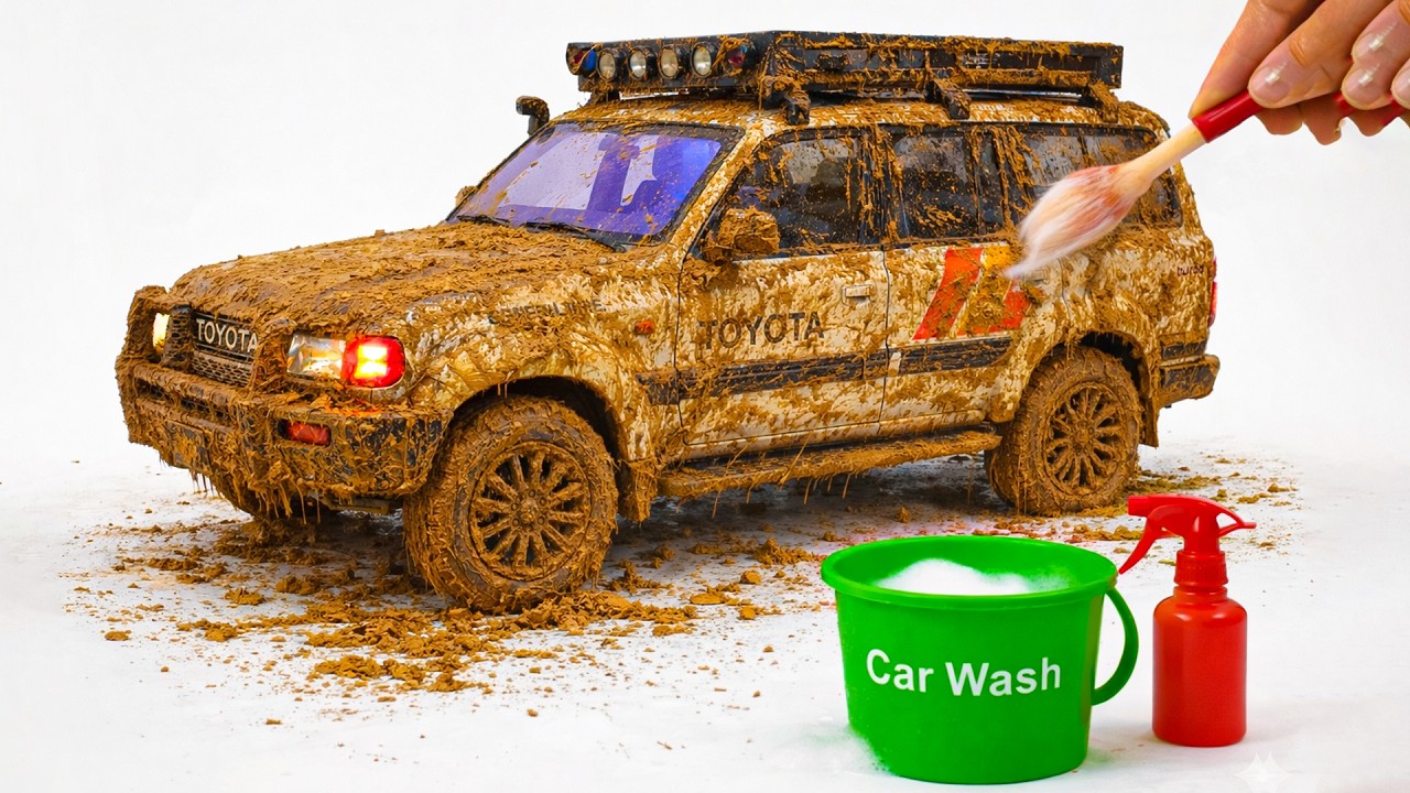 The surreal cleaning process of 1:18 Toyota Police LC 280 Prado After Extreme Off-Road Adventure🔥