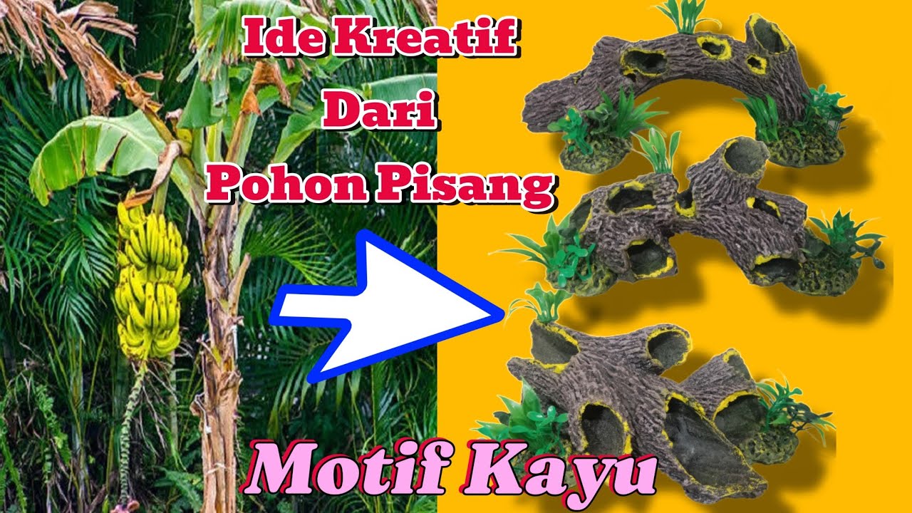 Menggunakan Media Dari Pohon Pisang Buat Motif Hiasan Aquarium Motif Kayu