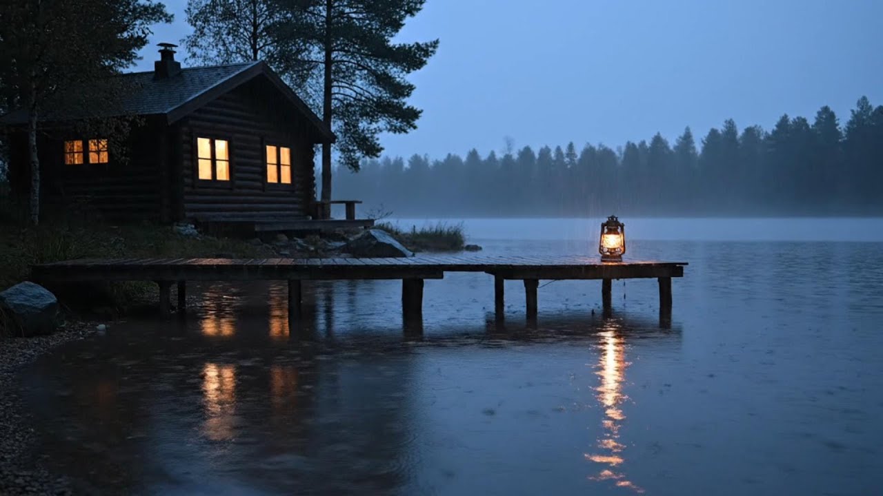 Calm Night Rain at a Lake Cabin 🌙 Soft Rain Sounds for Sleep & Relaxation