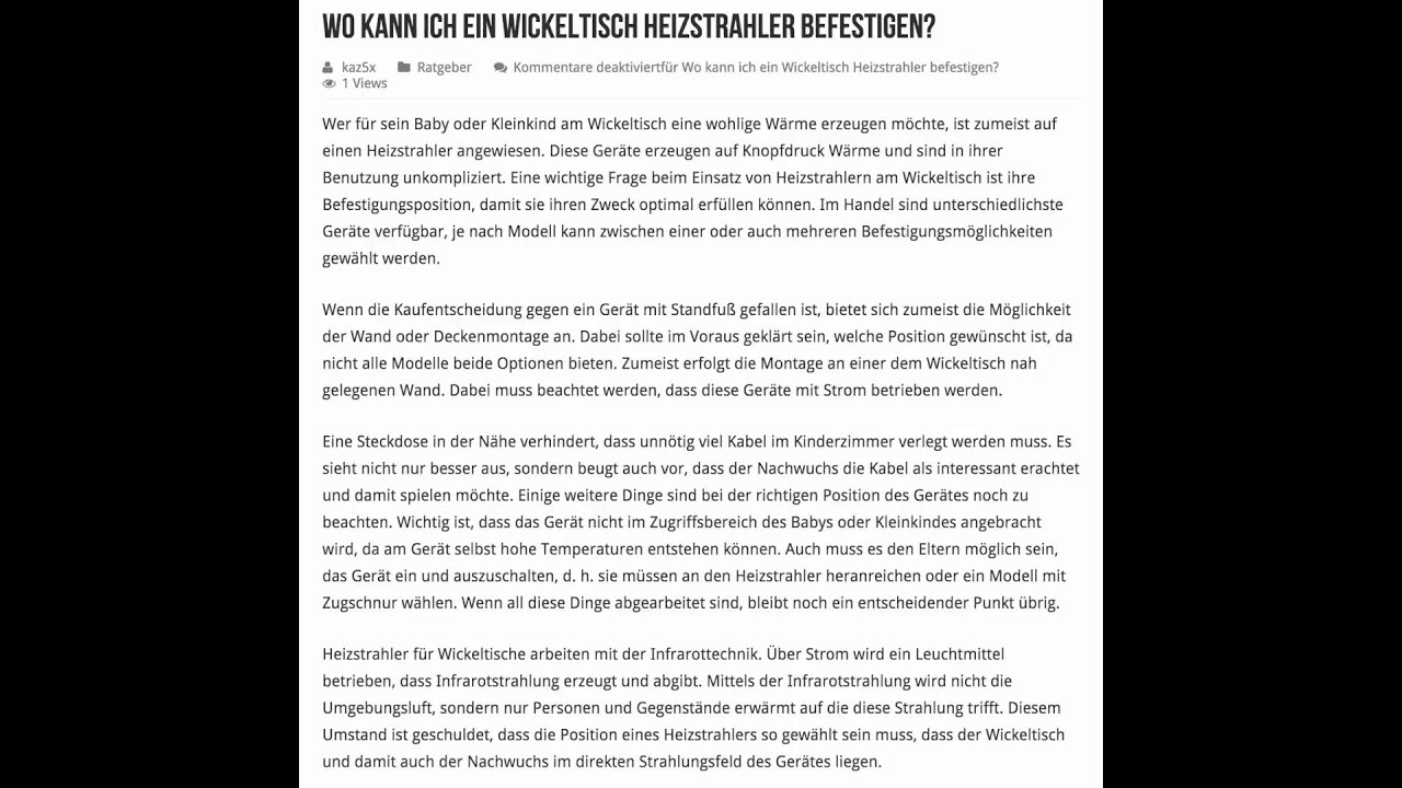 Wo kann ich einen Wickeltisch Heizstrahler befestigen? (www-heizstrahler-test.biz)