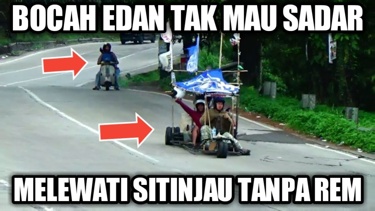 AKSI NEKAD LIMA BOCAH EDAN MENGENDARAI TRONTON TANPA REM DIJALUR SITINJAU