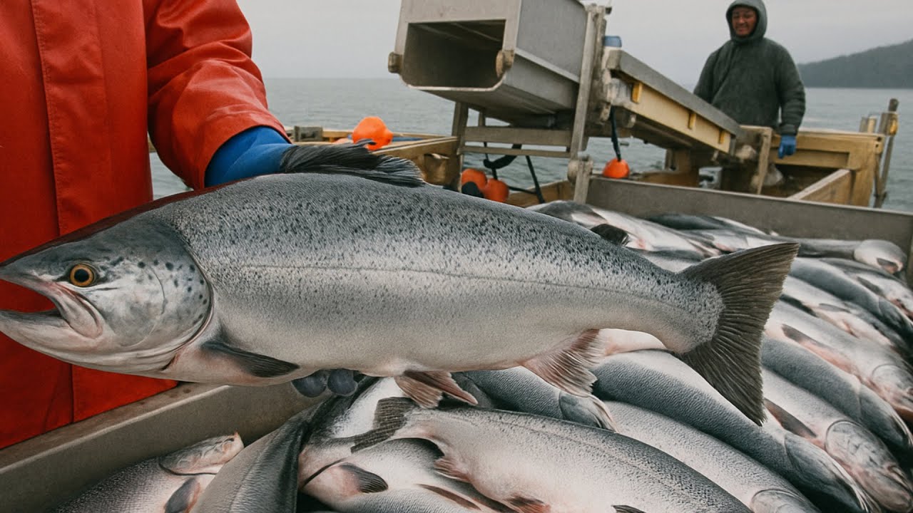 How MASSIVE SALMON Are Caught and Processed &ndash; MONSTER SALMON Farming