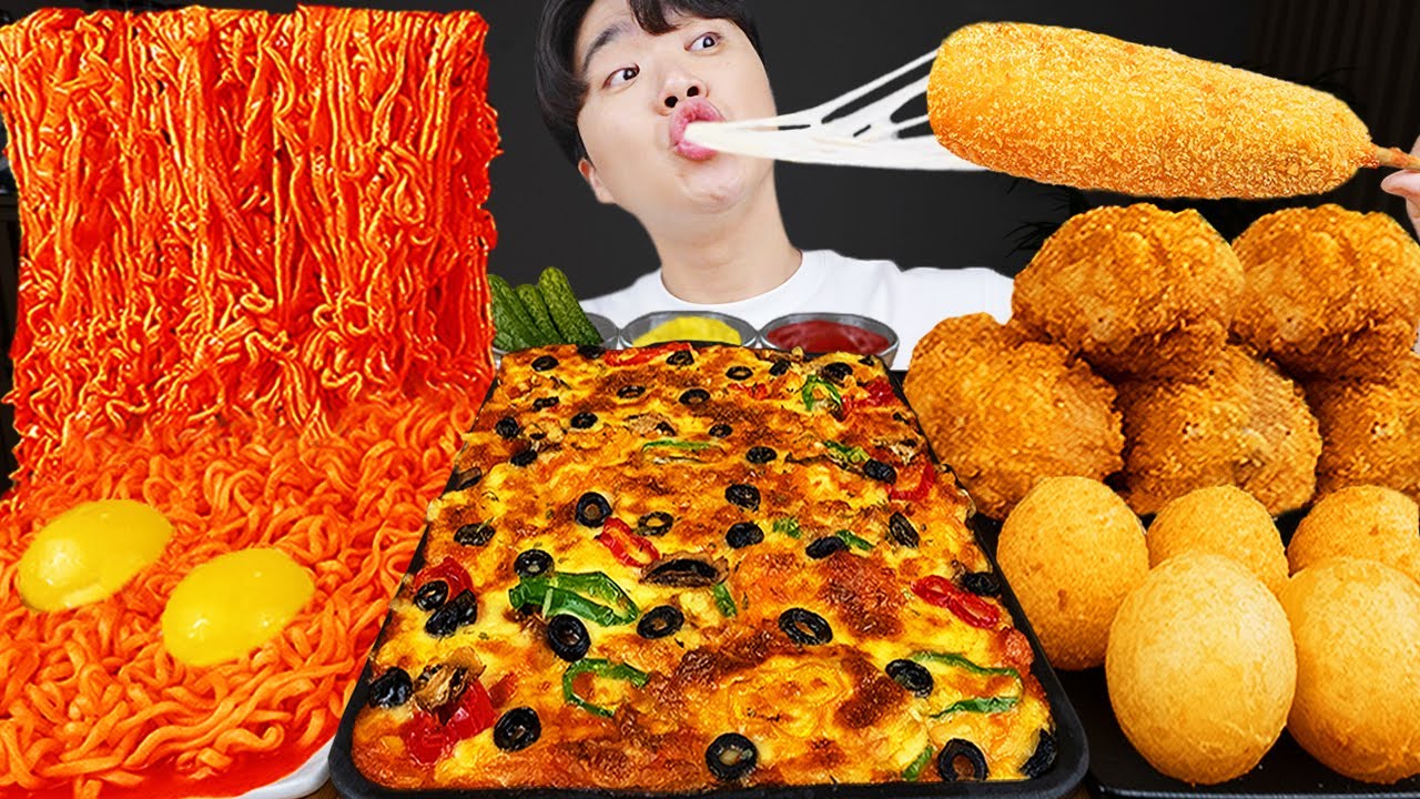 ASMR MUKBANG | РИСОВЫЙ ТОРТ Ттеокбокки, Огненная лапша, жареная курочка рецепт блюда принимать пищу