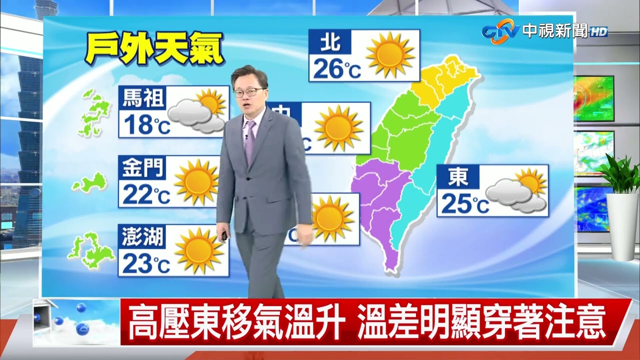 【立綱氣象報報】高壓東移氣溫升 溫差明顯穿著注意│中視午間氣象 20260317