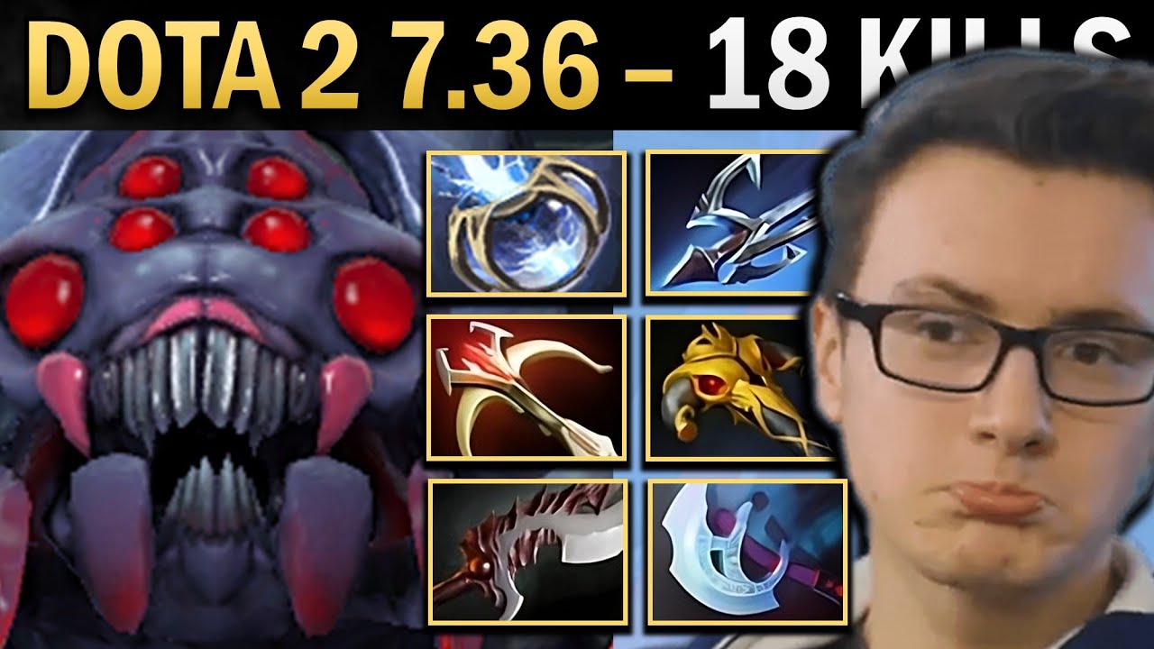 Broodmother Gameplay Miracle with 18 Kills and Harpoon - Dota 2 7.36