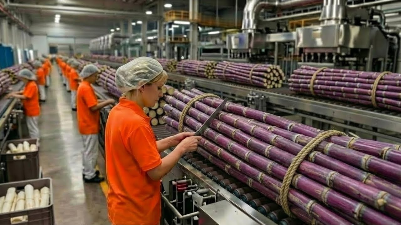 Inside a Giant Cane Sugar Factory: How Fresh Sugarcane Becomes Shiny Crystal Sugar  (Full Process)