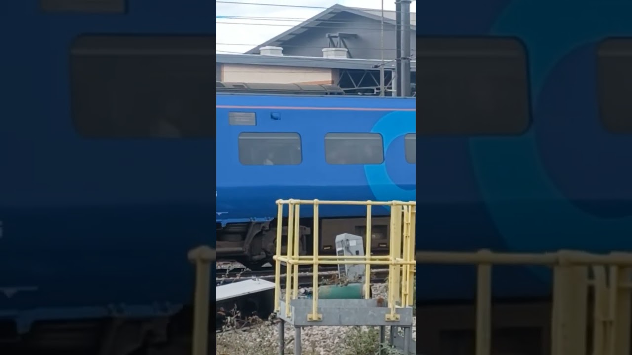 Lumo 800 class Hitachi unit leaving York celebrating 200 years of Stockton & Darlington Railway