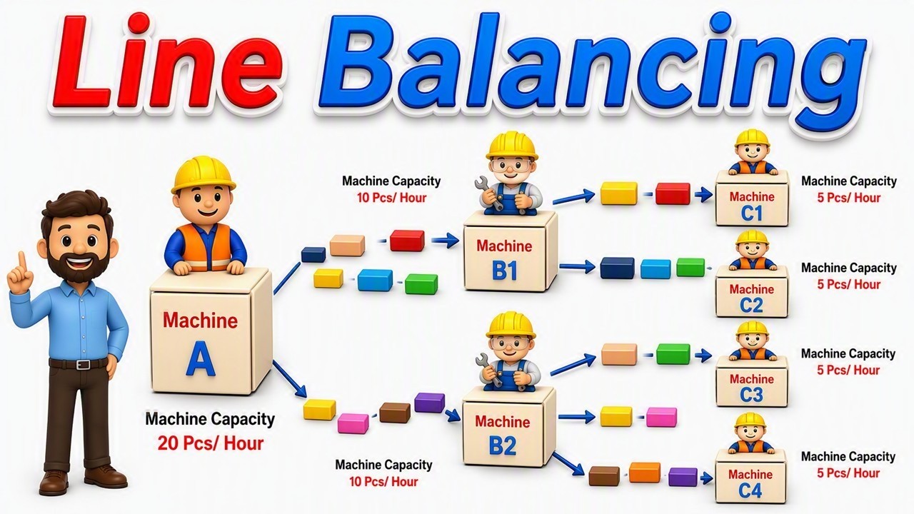 𝐋𝐢𝐧𝐞 𝐁𝐚𝐥𝐚𝐧𝐜𝐢𝐧𝐠 | Production Line Balancing ? | Assembly Line Balancing in operations management