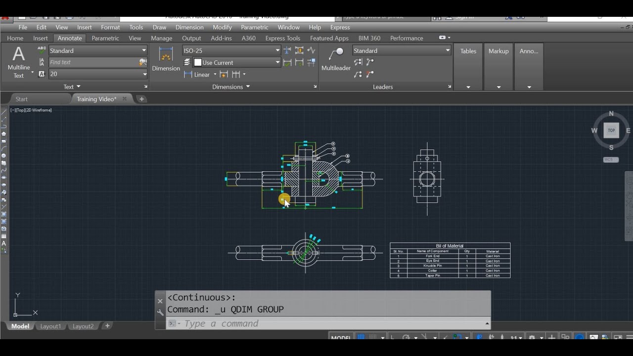 Knuckle Joint Assembly Drawing in AutoCAD for Mechanical Engineers in Hindi
