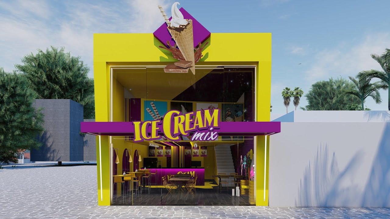 PROJETO DE SORVETERIA COM FACHADA MODERNA E ÁREA KIDS