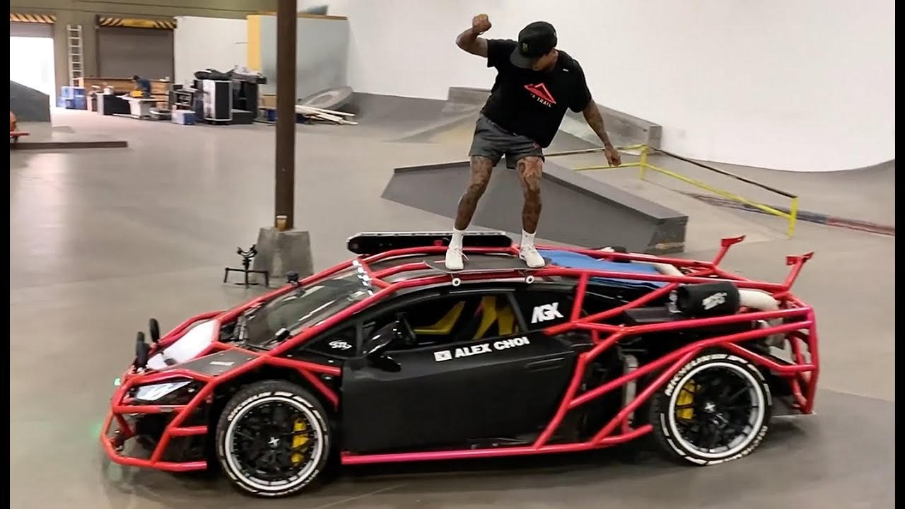 Nyjah Skates A Lamborghini Inside The Berrics