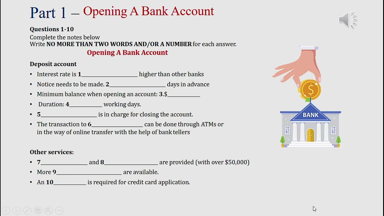 IELTS listening actual test Part 1: Opening a bank account (answer+ transcript)