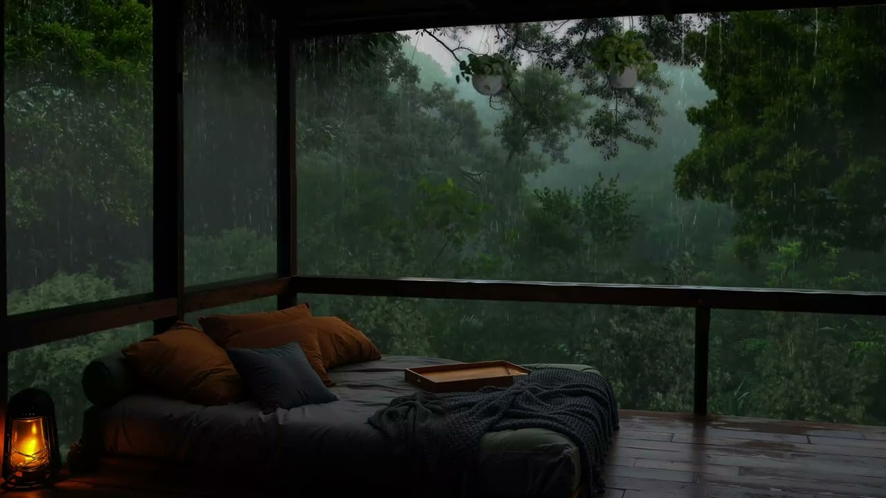 Forest Rain Seen from a Wooden Balcony | Natural Rain Ambience for Deep Relaxation